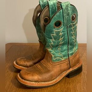 Smoky Mountain Brown and Teal Western Boots youth sz9